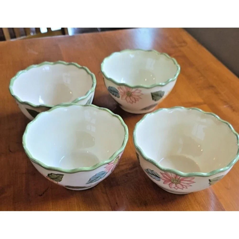 Vintage Longaberger SUNFLOWER Cereal Salad Bowl Set of 4 Scalopped Rim Ret. 2007
